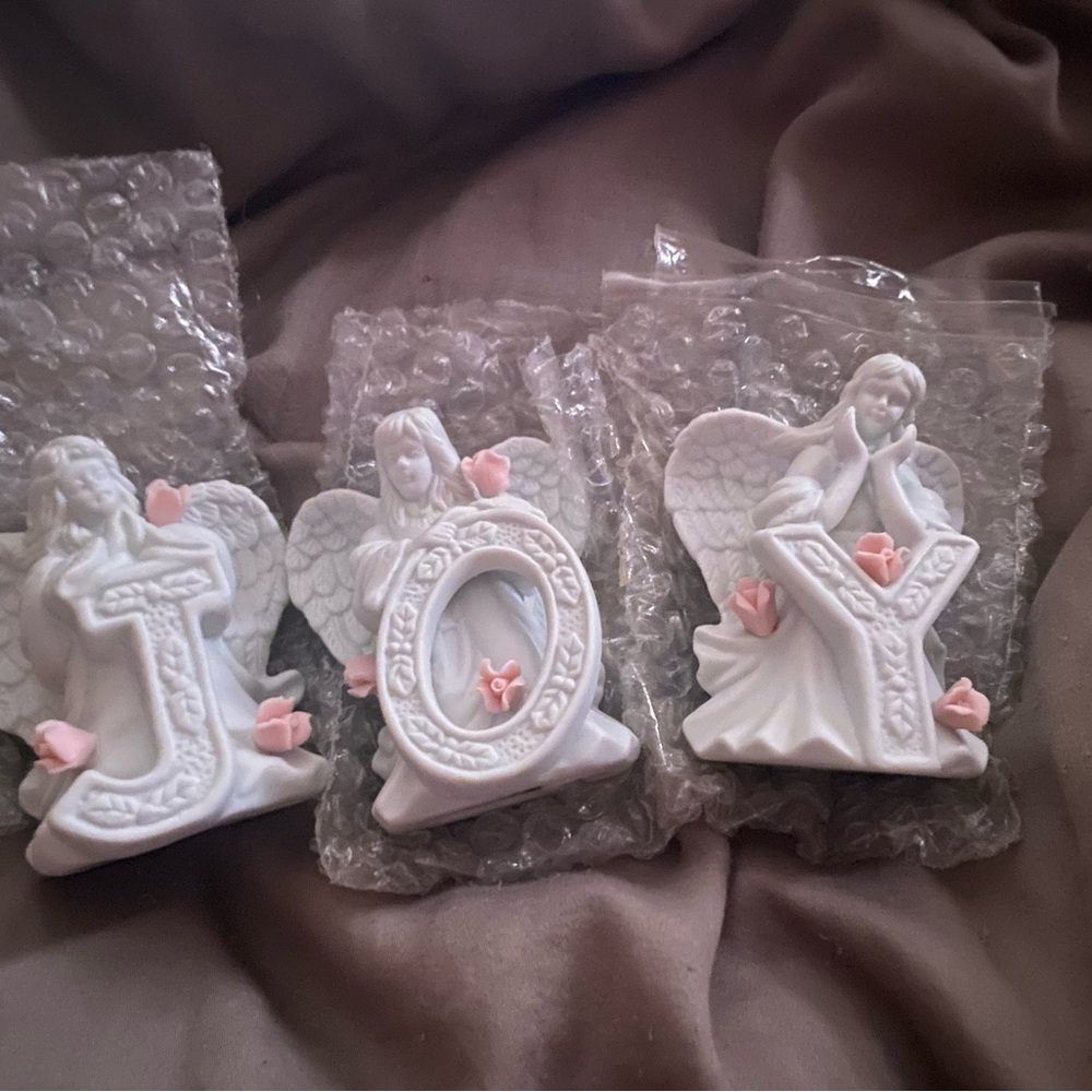 Angel Figurine Set with Pink Accents